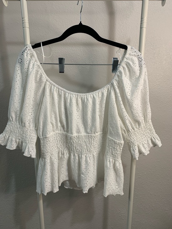 URBAN Romantics Tops - URBAN Romantics White Eyelet Smocked Peasant Top